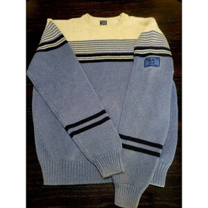 Vintage 90s Nautica Jeans Striped Oatmeal Blue Patch Knit Men's XL Sweater